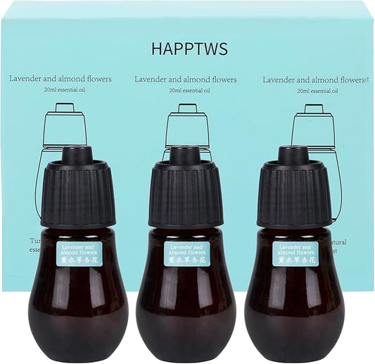 HAPPTWS 3-Pack Essential Oil Kit - Diffuser Oil Use to HAPPTWS Waterless Diffuser Almond Flower Lavender Blend Essential Oil