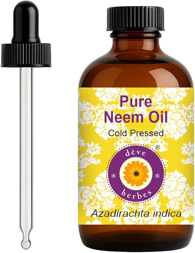 dève herbes Neem Oil (Azadirachta indica) with Glass Dropper | Cold Pressed | Pure | Natural | For Diluting Essential oils | For Hair, Skin & Massage | Non-Sticky| Lightweight| Unisex | 120ml (4 oz)