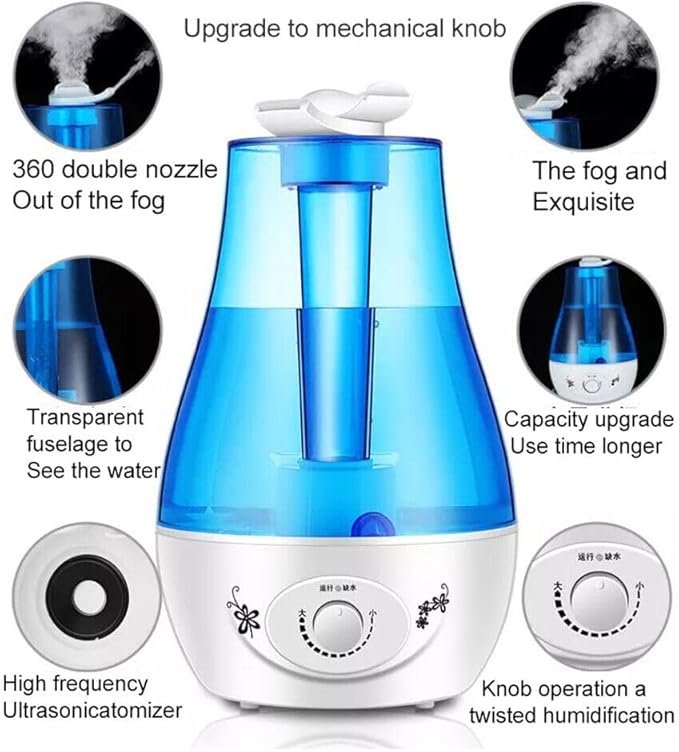 Cool Mist Ultrasonic Air Humidifier Adjustable Diffuser for Bedroom (Blue)