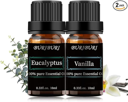 Eucalyptus and Vanilla Essential Oil Set 2 Pack, 100% Pure Diffuser Oil for Massage, Soap Making