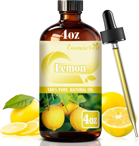 Lemon Essential Oil Lemon Oil for Aroma Diffuser,Humidifier,Home Fragrance,Cleaning,Body Care,Massage,Yoga,DIY Candle,DIY Soap CosmicVeil（Lemon，4 Fl Oz (Pack of 1)）