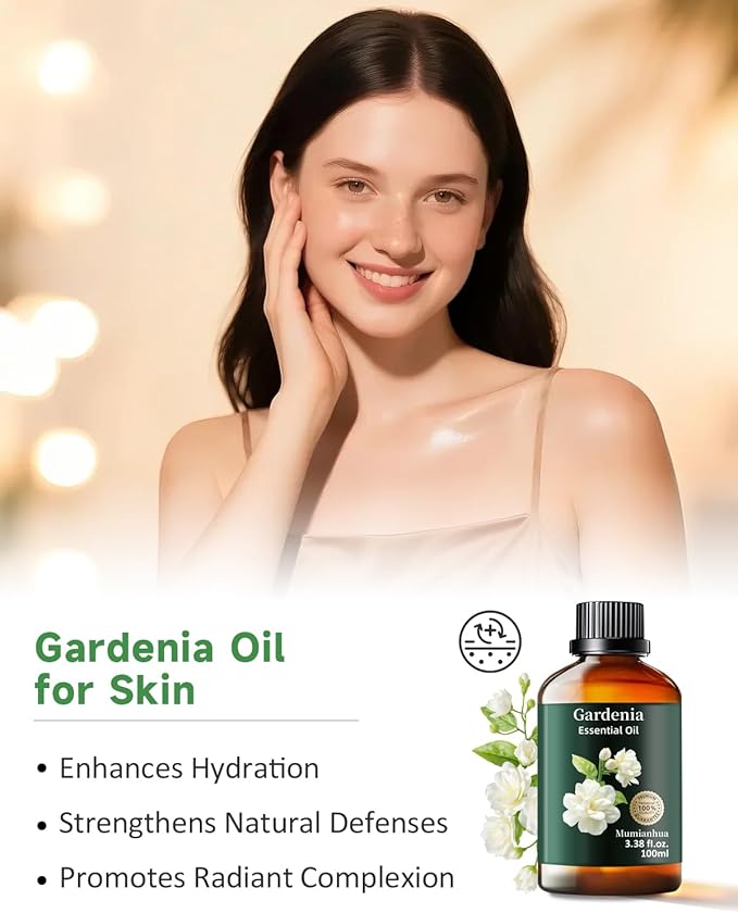 Gardenia Essential Oil, Pure Gardenia Oil Mumianhua Natural & Undiluted for Diffuser, Natural Perfume, Skin & Hair Care, DIY Soap & Candle Making, 3.38 Fl Oz