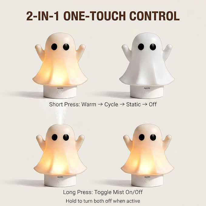 Aozale Cute Ghost Essential Oil Diffuser, 120ML Ultrasonic Cool Mist Mini Humidifier with 7-Color LED, Auto Shut-Off, Aromatherapy Diffuser for Home, Bedroom & Office, Ideal Gifts for Women & Kids