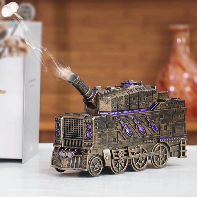 Essential Oil Diffuser, Tank Diffuser 300ML Essential Oil Diffuser, Flame Effect Cool Mist Humidifier, 2 Spray Modes, Retro Train-Shaped Aroma Diffuser for Home,Bedroom,Office,Yoga(Bronze)