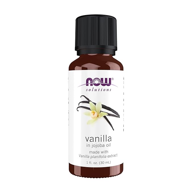 NOW Foods Essential Oils, Vanilla Oil, Blend of Pure Vanilla Bean Extract in Pure Jojoba Oil, Sweet Aromatherapy Scent, Vegan, Child Resistant Cap, 1-Ounce