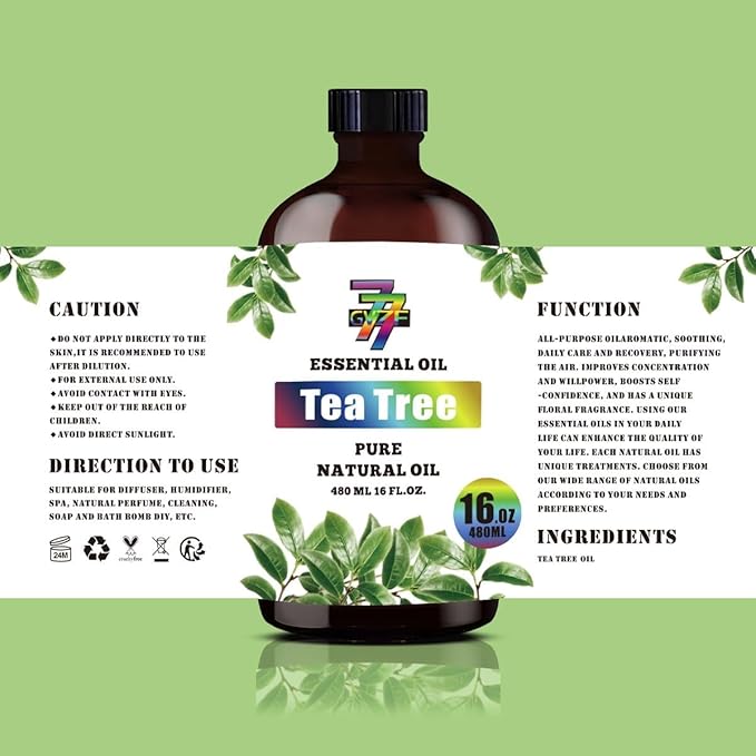 Tea Tree Essential Oil - GV77ZF Tea Tree Oils for Diffusers, Humidifiers, DIY Candles, Soap, Cleaning, Home, Office, Yoga, Massage, Gifts - 16 fl oz (480 ml)