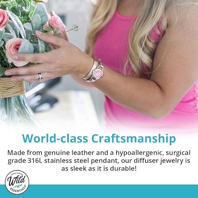 Wild Essentials Happy Frog Essential Oil Bracelet Diffuser, Leather Wrap Band, Stainless Steel Locket Pendant, 12 Color Refill Pads, Customizable Color Changing Perfume Jewelry for Aromatherapy