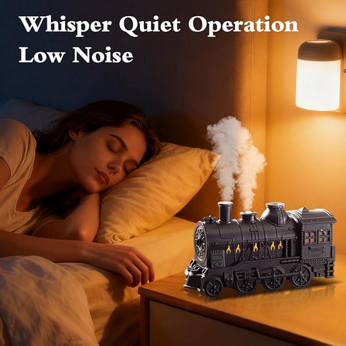 Vintage Steam Train Essential Oil Diffuser, 300ml Retro Train Quiet Aromatherapy Diffuser and Humidifier with Dual Color LED Light & 2 Mist Modes, Creative Home Decor & Gifts