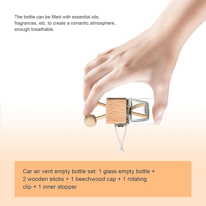 8PCS Empty Car Diffuser Bottle, Refillable Car Air Freshener Vent Clip, Car Air Freshener Diffuser Empty Glass Bottles, Car Scent Diffuser Bottle for Most Vehicles Interior Accessories
