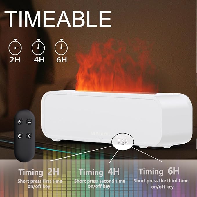 Essential Oil Diffuser, Music Sync Colorful Flame Essential Oil Diffuser, Colorful Flame Air Aroma Humidifier, Timer & Waterless Auto Off 250ml Diffuser with 7 Colors Light, Remote Control (White)