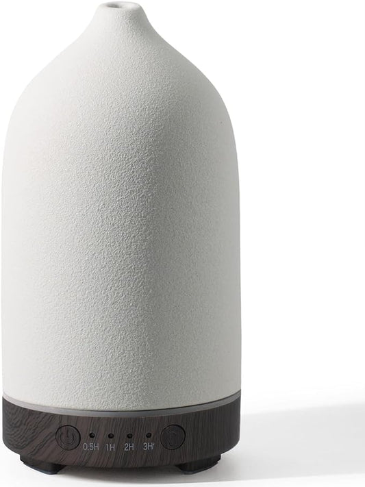 Diffuserlove Ceramic Diffuser 160ML Essential Oil Diffusers Aromatherapy Essential Oil Diffuser for Room Air Diffuser for Home Bedroom Stone Diffuser Black Wood Pattern Base (Size:6.8" H x 3.6" W)
