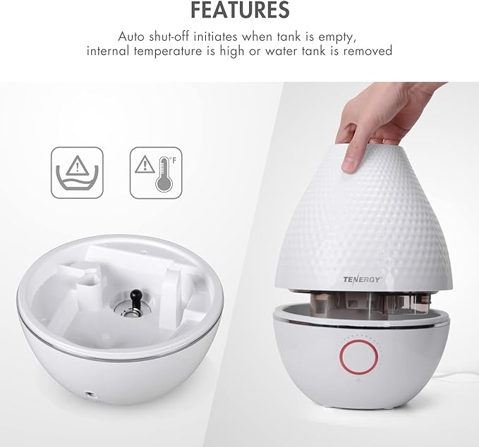 Tenergy Pluvi Ultrasonic Cool Mist Humidifier Advanced Mist Generator Essential Oil Diffuser, 360°Adjustable Mist Outlet, Auto-Shut Off Easy to Clean, 2.5L Quiet Humidifier