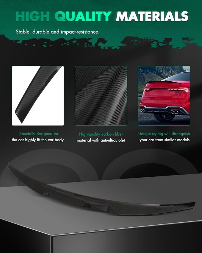 SCITOO Glossy Black Stickers Spoiler Wing Body Kit Compatible with 2017-2020 for Audi A5 S5 4-Door Rear Trunk Spoiler Wing Splitter Chin Exterior Diffuser