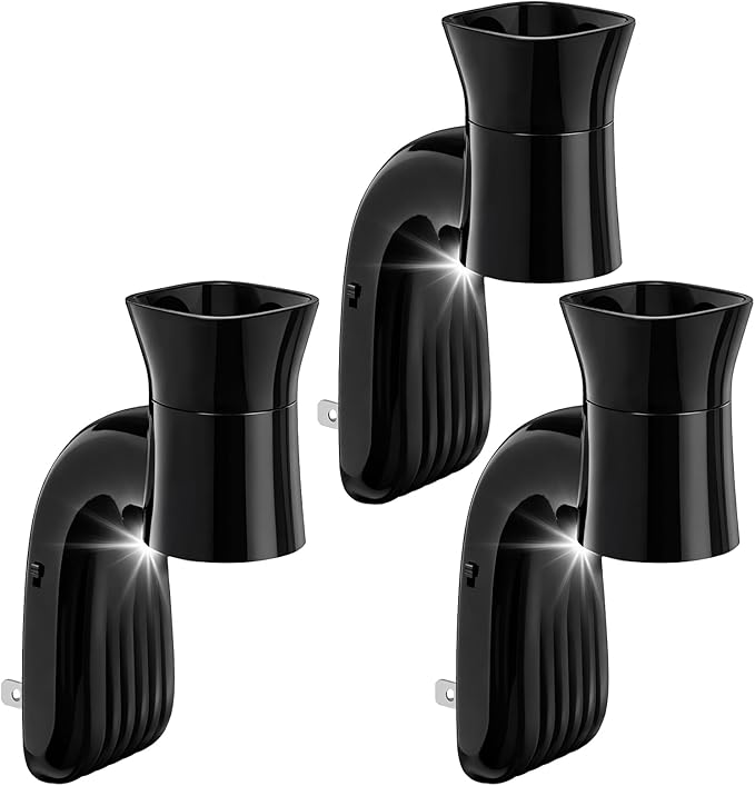 3 Pack Wall Fragrance Plug in with Night Light Compatible with Bath & Body Works Wallflowers, Plug in Aromatherapy Diffuser for Bedroom, Home Fragrance, Relaxing Atmosphere - Black