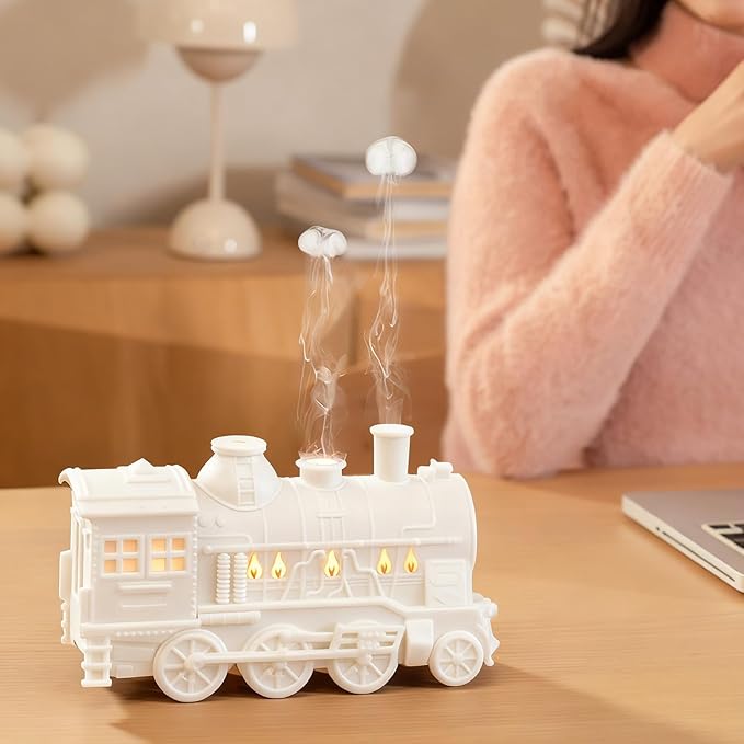 Bewinner Train Humidifier with Night Light, Essential Oil Diffuser, Large Room Aromatherapy Diffuser Cool Mist Humidifier for Office Bedroom, Dual Spray Modes, (White)