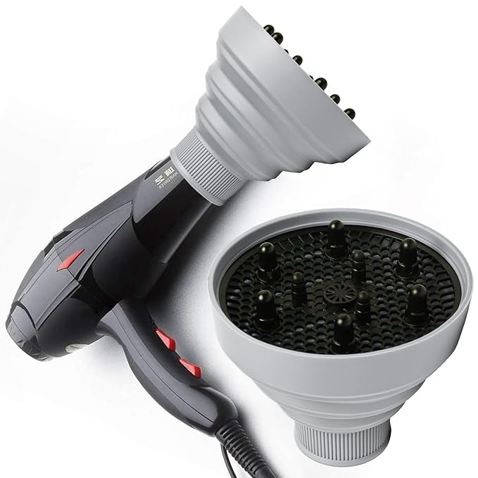 WAJIAYON Universal Collapsible Hair Dryer Diffuser Attachment-Foldable Portable Travel and Easy Storage Fit Most Hair Dryers with Nozzle Diameter D-1.575Inch to 1.968 Inch (4-5cm)- Gray