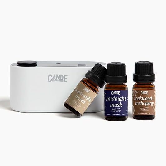 CE CRAFT Waterless Travel Diffuser Gift Set - Rechargeable Diffuser for Aromatherapy - Includes 3 Fragrance Oils - Fragrance Dispenser for Office and Home - Masculine, White Scents