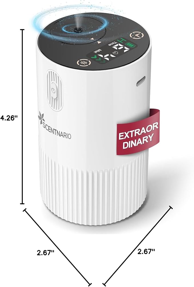 Waterless Diffuser for Essential Oil - Aroma Diffuser for Home with Battery Indicator, Portable Smart Scent Air Machine 1/2/3 & Continuous Mist, Timing & Auto-Off Function (White)