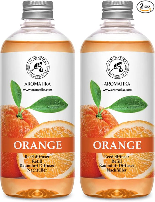 Orange Room Diffuser Refill Set 2*17 Fl Oz - Room Fragrance Diffuser with Natural Essential Orange Oil - Best for Aromatherapy - Spa - Home - Kitchen - Bath - Office - Fintess - Restaurant - Boutique