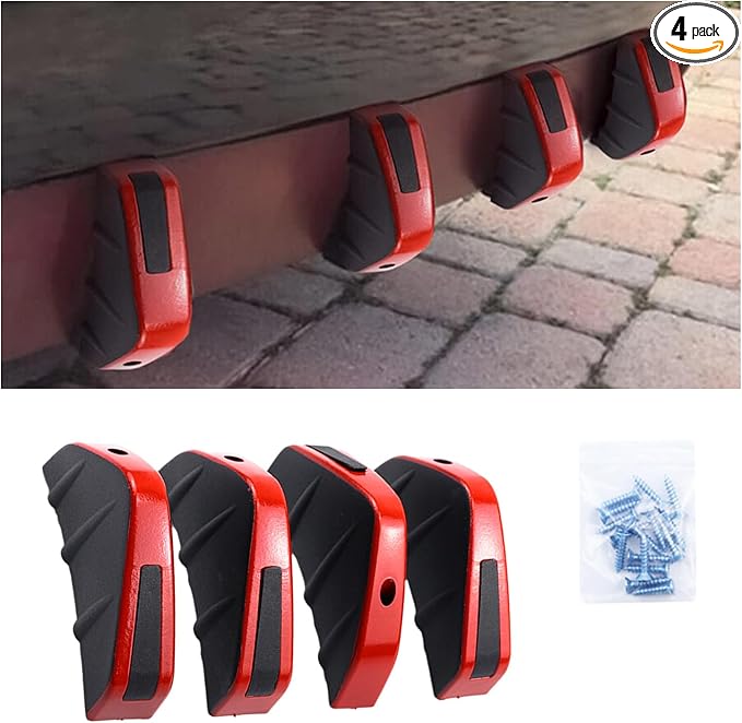 Augeny 4PCS Car Rear Lower Bumper Wing Lip Diffuser, Anti-Crash Auto Shark Fin Spoiler Protector with Mounting Screws, Universal Rear Bumper Lip Diffuser Kit for Car SUV Truck (Red Edge/Black Cover)