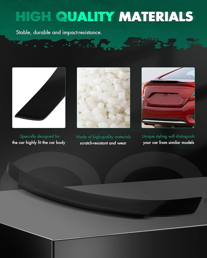 SCITOO Glossy Black Stickers Spoiler Wing Body Kit Compatible with 2016-2021 for Honda Civic Rear Trunk Spoiler Wing Splitter Chin Exterior Diffuser