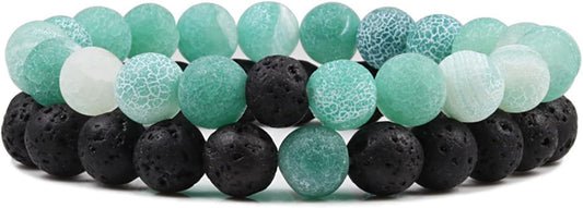 FORUBUS 2Pcs Lava Rock Beaded Bracelet Set – Essential Oil Diffuser Jewelry with Natural Stone Beads for Aromatherapy, Yoga, Meditation, and Stress Relief, Stretchy Bracelets for Women Men