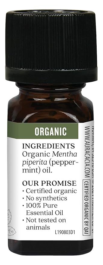 Aura Cacia Organic Peppermint Essential Oil, Mentha Piperita Oil, Cooling Aromatherapy for Diffusers, Skincare, Massage, Custom Blends | 0.25 Fl Oz (Pack of 1)