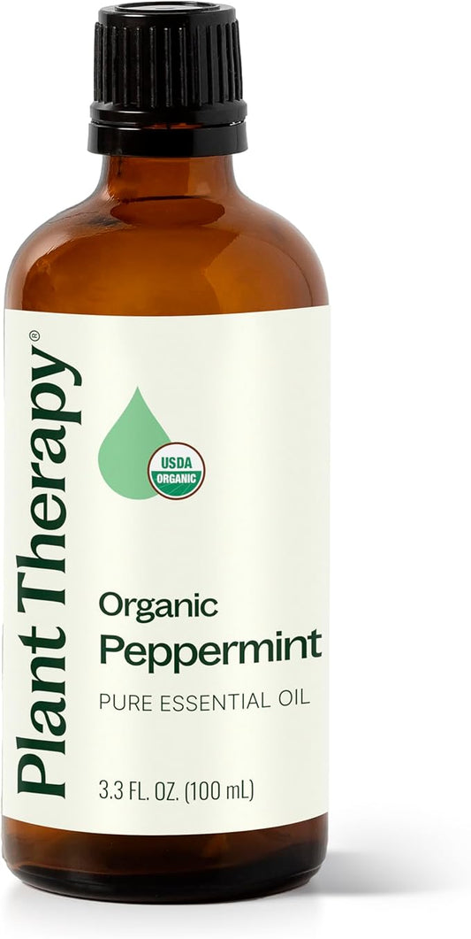 Plant Therapy Organic Peppermint Essential Oil, 100 mL (3.3 oz), 100% Pure and Undiluted, USDA Certified Organic, for Diffusion, Skin, and Hair