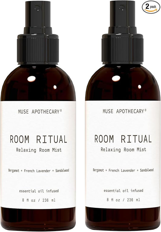 Muse Apothecary Room Ritual - Aromatic and Relaxing Room Mist, Infused with Natural Essential Oils - 4oz, Bergamot + French Lavender + Sandalwood - 2 Pack