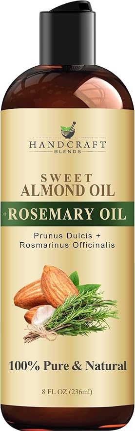Handcraft Blends Sweet Almond Oil | 100% Pure and Natural | Bath & Body Oil | Premium Grade Carrier Oil | Skin | Hair | Body | Massage | Hexane-Free | with Rosemary Oil | 8 Fl Oz