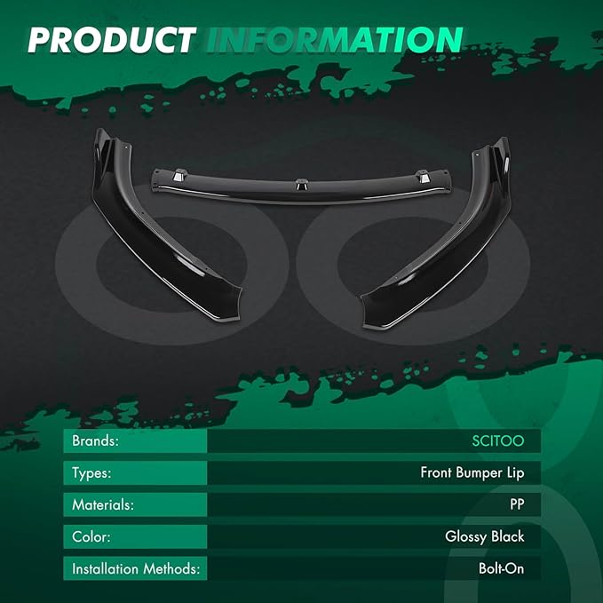 SCITOO 3PCS Black PP Front Bumper Body Kit Spoiler Chin Spoiler Front Bumper Lip Fit for 2014-2018 for Mazda M6