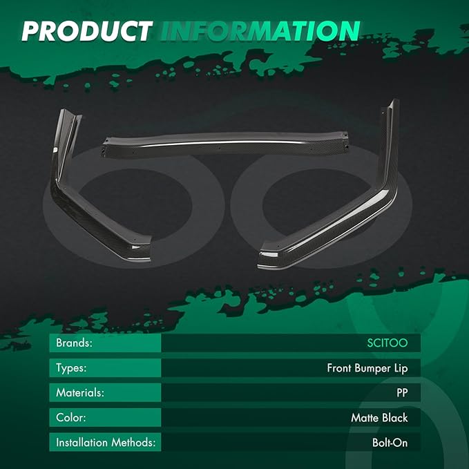 SCITOO 3PCS Front Bumper Lip Compatible for 2015-2020 for Subaru WRX STI Front Lip Spoiler Glossy Carbon Look (PP) Plastic Air Dam