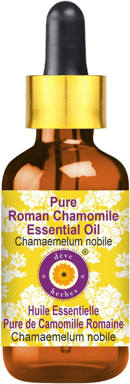 Deve Herbes Pure Roman Chamomile Essential Oil (Chamaemelum nobile) with Glass Dropper Natural Therapeutic Grade Steam Distilled 15ml (0.50 oz)