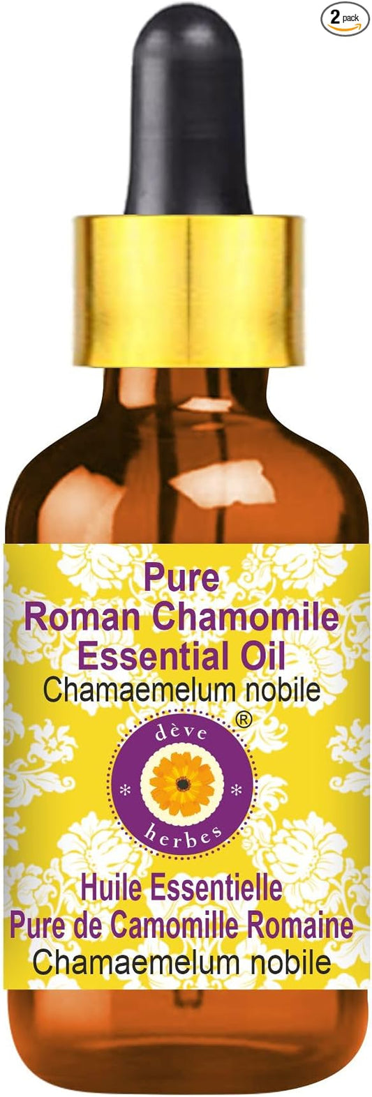 Deve Herbes Pure Roman Chamomile Essential Oil (Chamaemelum nobile) with Glass Dropper Natural Therapeutic Grade Steam Distilled 5ml (0.16 oz)