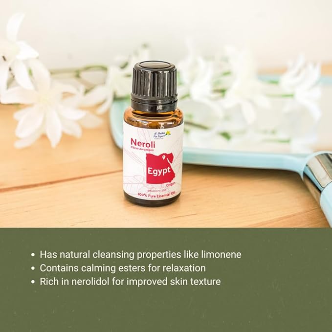 Neroli Essential Oil - Direct from Al Sheikh for Export Egypt - Steam Distilled - Aceite de Neroli for Aromatherapy, Massage, Diffuser, DIY Candle and Soap Making - 8oz