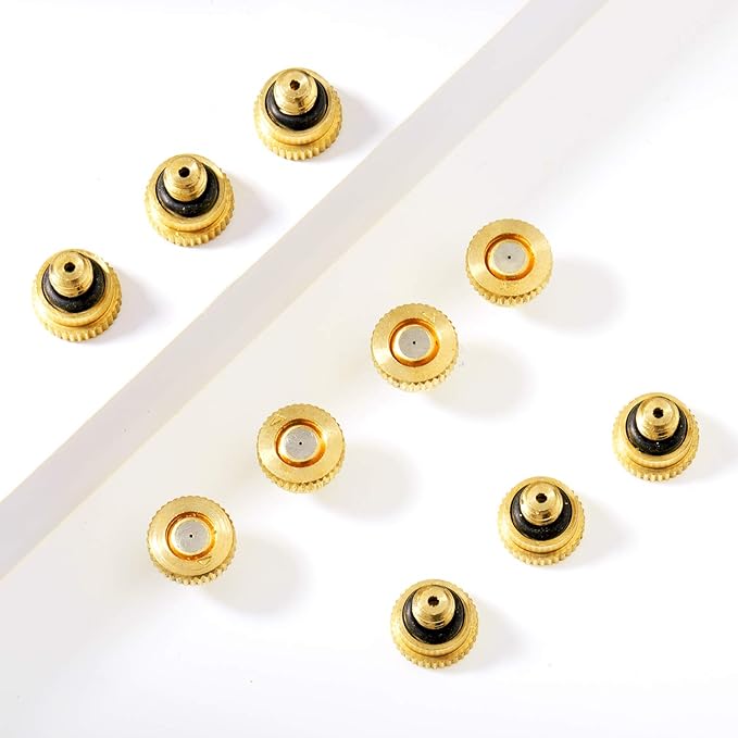 Hotop 40 Pieces Brass Misting Nozzle, Low Pressure Atomizing Mist Nozzle, 10/24 UNC Orifice Replacement Heads for Greenhouse Landscaping and Outdoor Cooling System (0.4 mm)