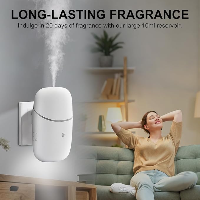 Plug in Waterless Diffuser, 500 Sq. Ft Coverage, Plug in Essential Oil Diffuser & Small Wall Diffuser with Low/High and Off Switch and Auto Night Light -10ML-910