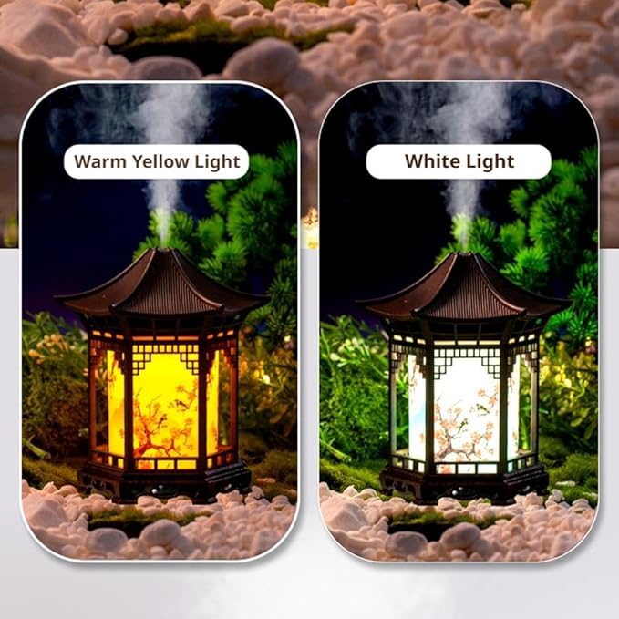 Zen Pavilion Lantern Aroma Diffuser & Night Light - 2-in-1 160ml Essential Oil Diffuser with 2 Mist Modes - Japanese Style Zen Garden Humidifier for Yoga, Meditation, Spa & Sleep (Light Wood Color)