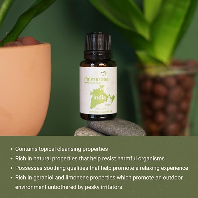 Palmarosa Essential Oil Direct from Norex Flavours India for Skin and Aromatherapy - Aceite de Palmarosa for Candle Scent for Candlemaking and Soaps (8oz)
