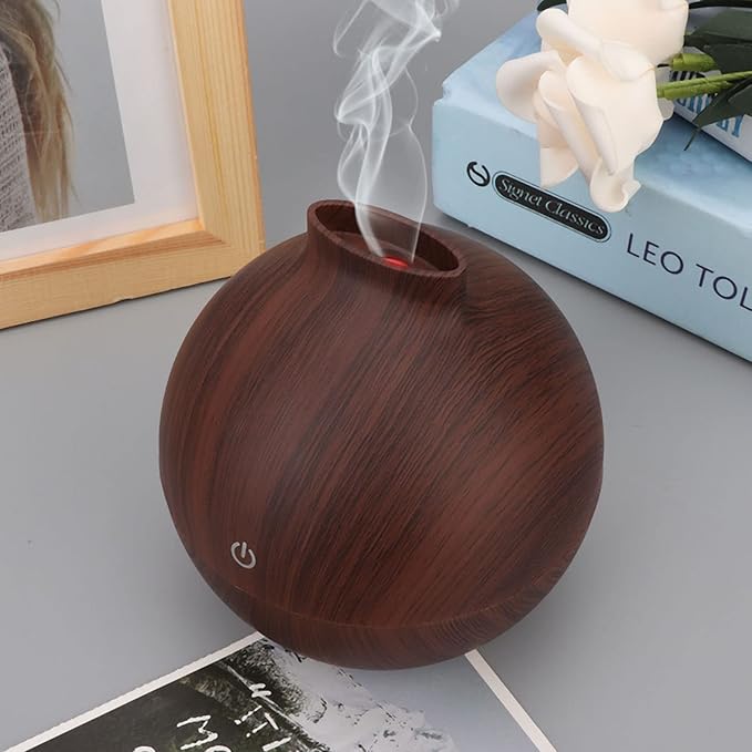ZJchao 130ml Essential Oil Diffuser, USB Mini Office Desktop Humidifier, Ultrasonic Aromatherapy Diffuser for Bedroom, Yoga, SPA (Deep Wood Grain)