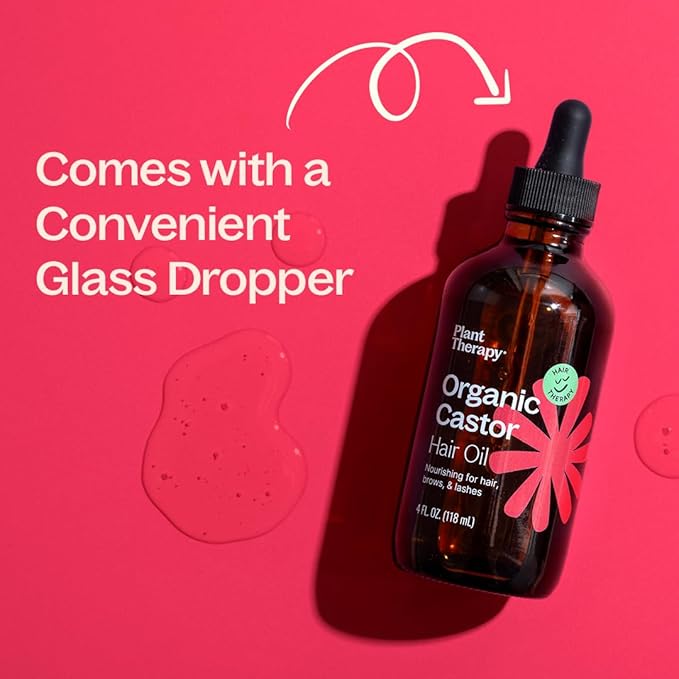 Plant Therapy Organic Castor Oil 4oz - 100% Pure & Natural Grade for Nourishing Hair and Skin Treatment - Cold Pressed - USDA Certified - Hexane Free - Stimulates Hair Growth, Treats Dry Skin