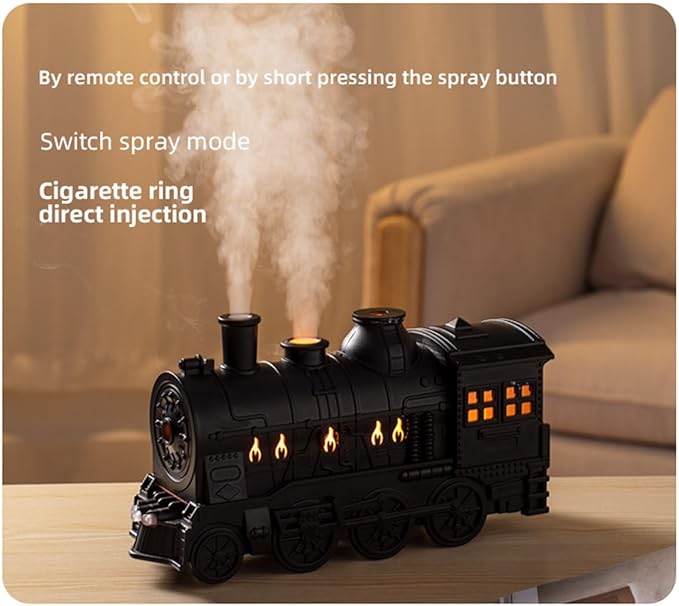 Train Essential Oil Diffuser Humidifier, 300ml Aromatherapy Humidifier with Dual-Color LED Light, 2 Mist Mode & Auto Shut-Off, Christmas Steam Train Diffuser for Home Office Bedroom