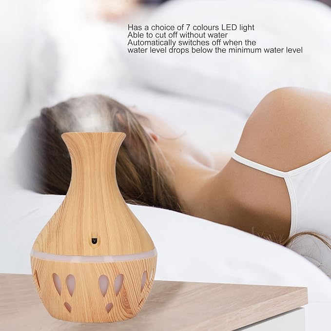 Jeanoko 300ml Essential Oil Diffuser, Wood Grain Aromatherapy Diffuser 7 Colors LED Low Noise Mist Humidifier USB Powered for Home Bedroom Study Room Office Car