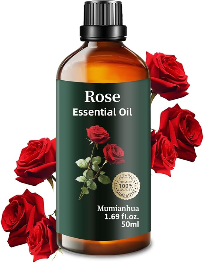 Rose Essential Oil, Pure Rose Oil Mumianhua Natural Floral Oil for Reed Diffuser, Air Freshener, Aromatherapy, Relaxation, Skin, Massage, Hair, Cologne, Candles Making, Evening Wellness 1.69 Fl Oz