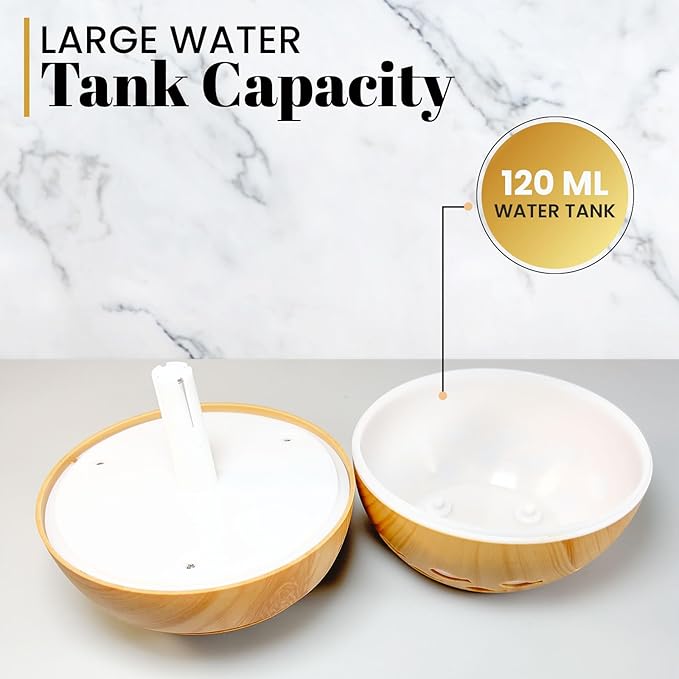 Aromatherapy Cool Mist Diffuser, Essential Oil Diffusers with LED 7-Color Lights, 120ml Capacity, Silent Aroma Diffuser for Home Bedroom, 5V USB Cool Mist Humidifier (Oak)