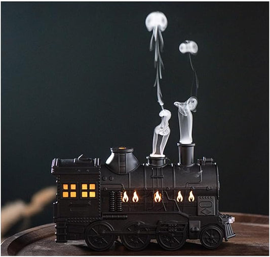 Train Essential Oil Diffuser Humidifier, 300ml Aromatherapy Humidifier with Dual-Color LED Light, 2 Mist Mode & Auto Shut-Off, Christmas Steam Train Diffuser for Home Office Bedroom
