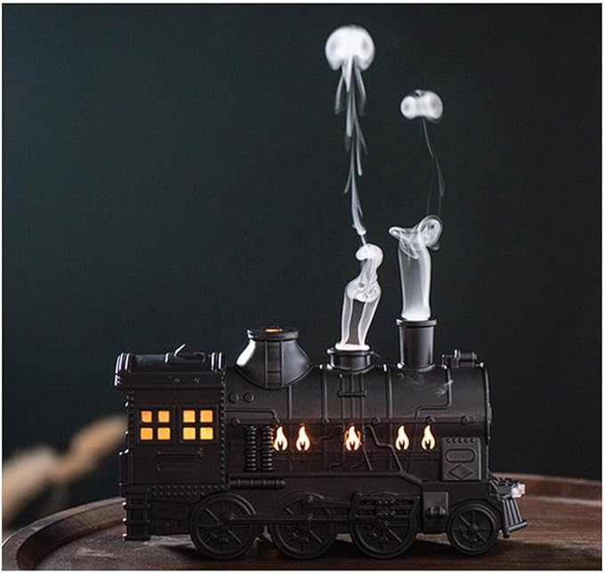 300ml Vintage Steam Train Aromatherapy Essential Oil Diffuser and Humidifier with Dual-Color LED Light, Ultra-Quiet and Auto Shut-Off (Standard US Power Supply)