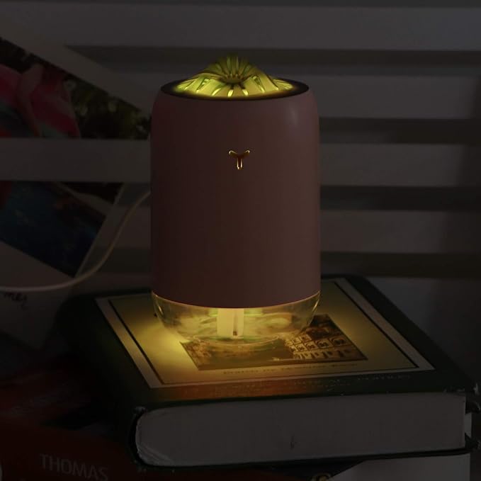 260ml USB Desktop Humidifier, Mini Air Diffuser with Night Light, Quiet Mist Humidifier for Home Office, One - Button Dual Mist Mode, Leak - Proof Design (Pink)