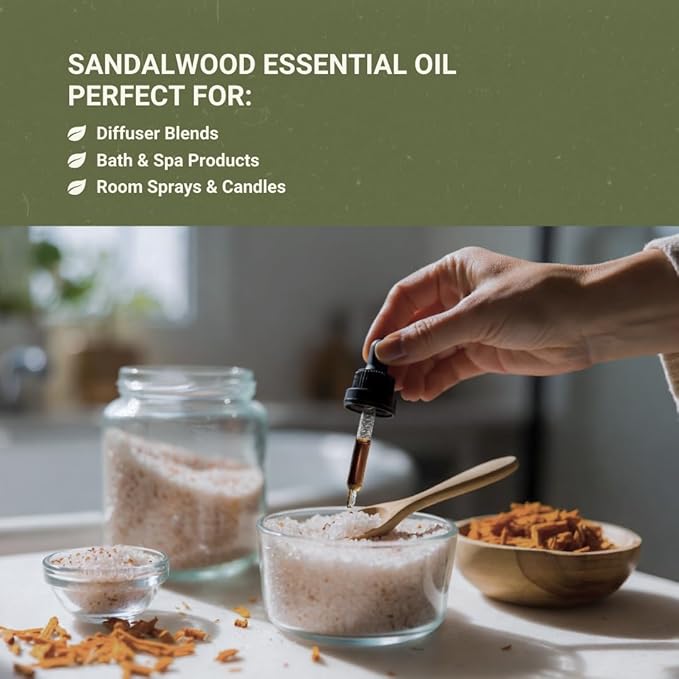 Sandalwood Essential Oil - Direct from Australian Oils of Nature - Steam Distilled - Aceite Esencial de Sándalo for Aromatherapy, Massage, Diffuser, DIY Candle and Soap Making - 2lbs
