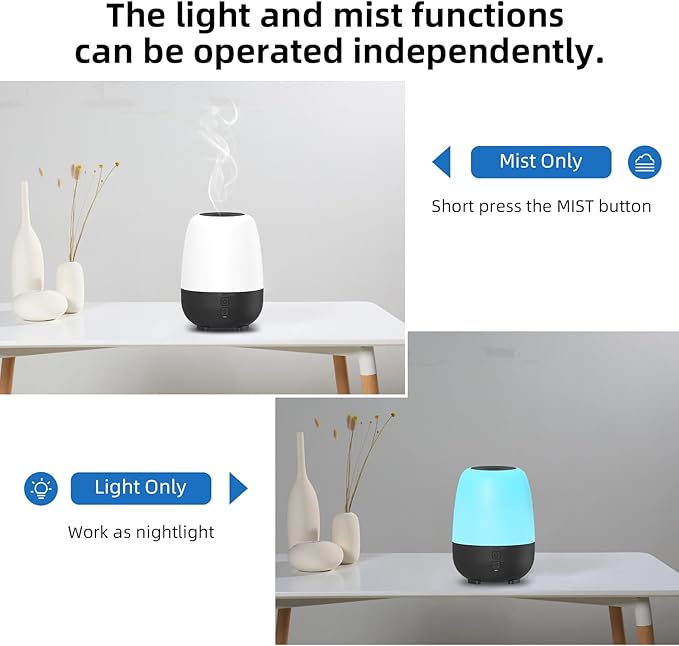 SPLITSKY 150ML Rechargeable Battery Powered Essential Oil Diffuser, 7-Hour Run time, 7-Color LED Lights, Cordless Portable Aromatherapy Diffuser for Home, Office, Travel (Black)